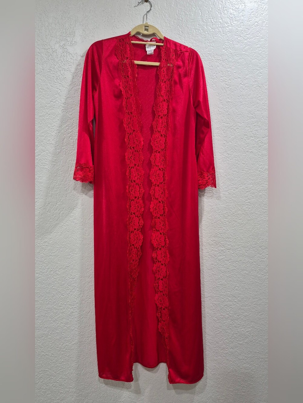Adonna Long Red Lace-Trim Robe - Women's Intimates Medium